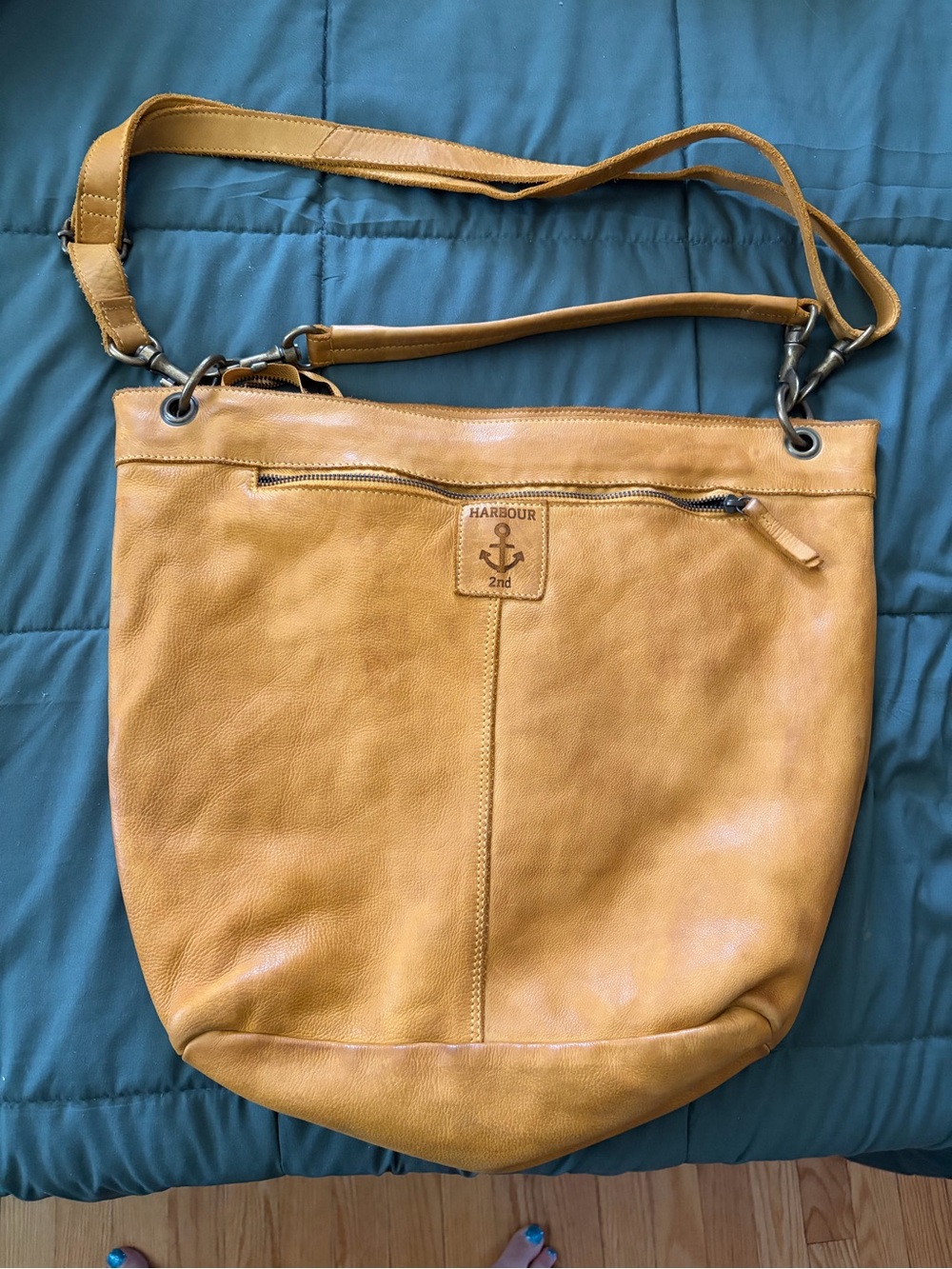 Harbour 2nd Anchor-Emblem Mustard Leather Hobo Bag - Picture 3 of 9